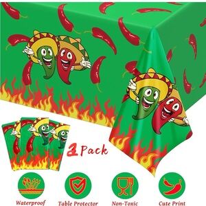 TWO PACK Fiesta Tablecloth with Chili Pepper Design - Green and Red